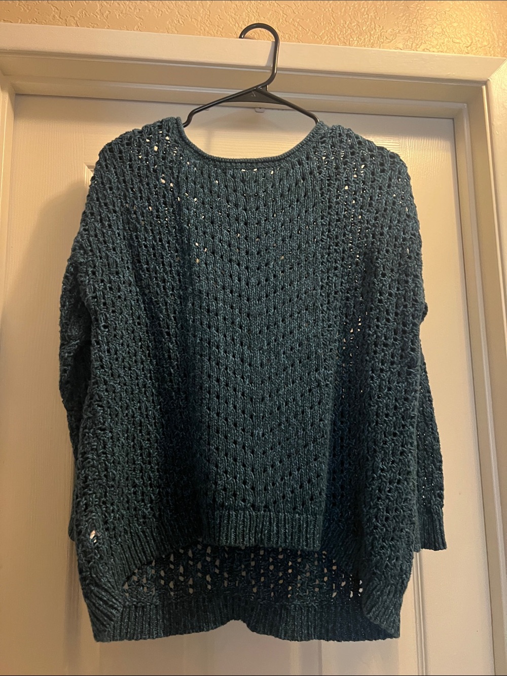 Women's Open-Knit Teal Green Sweater - Cozy Crewneck